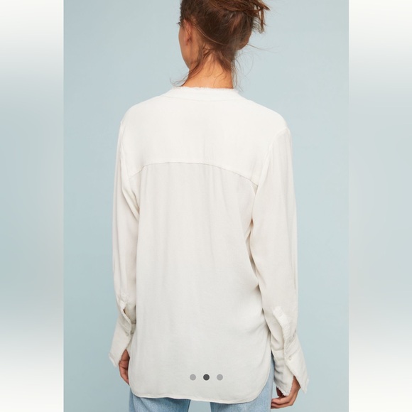 Anthropologie Sheer White Blouse with Navy and Red Floral Embroidery - Picture 3 of 8